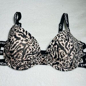 Bebe Black and‎ Cream Underwire Bra with Animal Print 36D